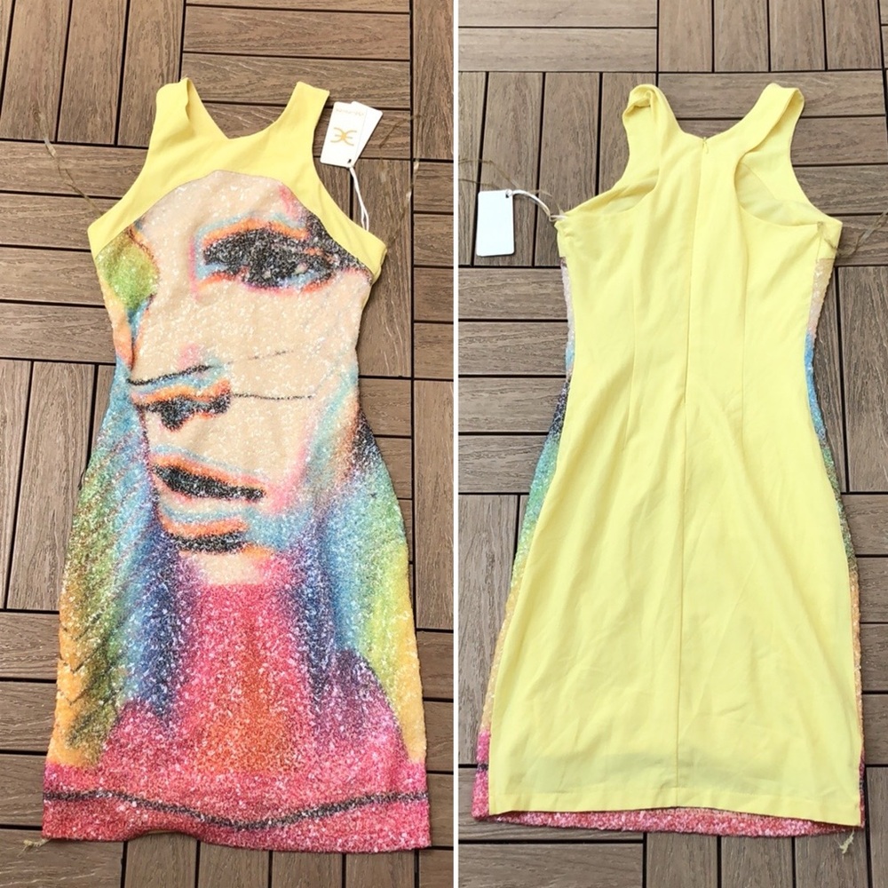 NWT Explosion yellow dress with colorful sequins